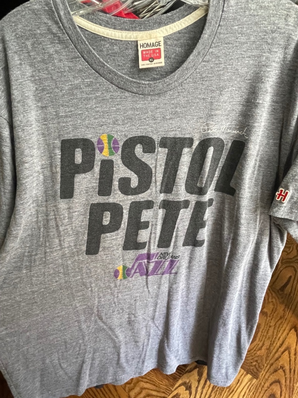 Homage T NBA's "Pistol" Pete, New Orleans Jazz, Grey, XL